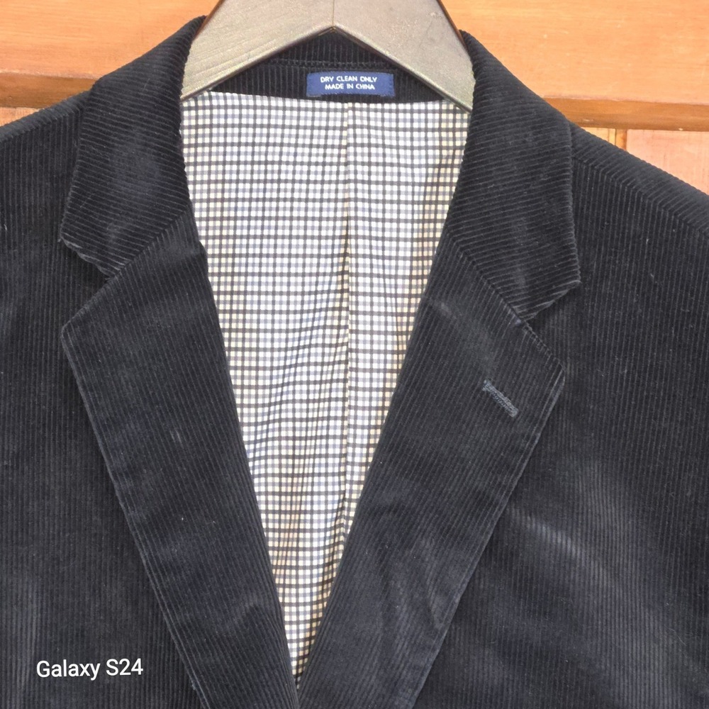 Saddlebred Mens Corduroy Blazer Jacket Black Size 48L Single Breasted